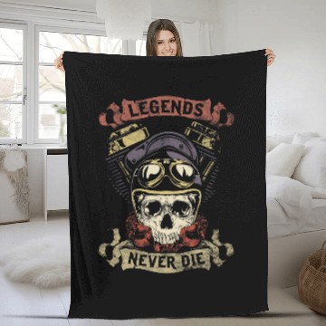 Discover Skull Motorcycle Gift Biker Legends Never Die Dad Papa Fleece Blankets