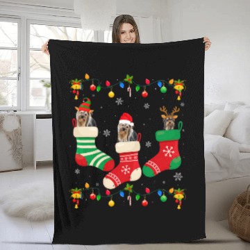 Discover Santa Hat xmass Light Three Yorkshire Terrier Christmas Socks Baseball Tees Fleece Blankets