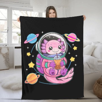 Discover Kawaii Axolotls Bubble Boba Tea Astronaut In Space Fleece Blankets