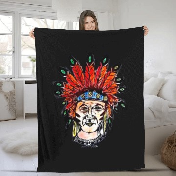Discover Native American Indian Warrior Apache Tribe vintages Style Fleece Blankets