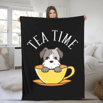 Discover Schnauzer Tea Time Funny Dog Beverage Fleece Blankets