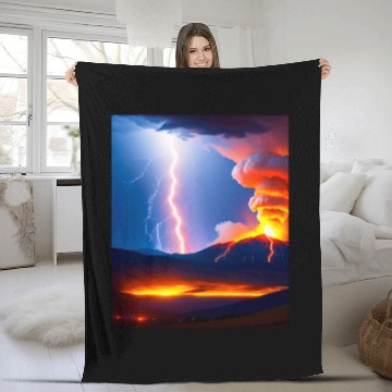 Discover Lightning Storm during an Volcanic eruption Fleece Blankets