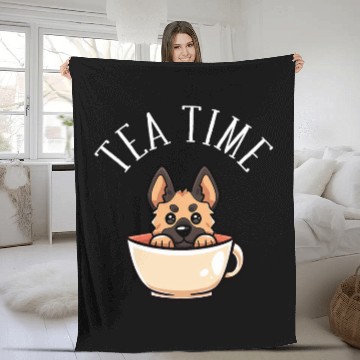 Discover German Shepherd Tea Time Funny Dog Beverage Baseball Tees Fleece Blankets