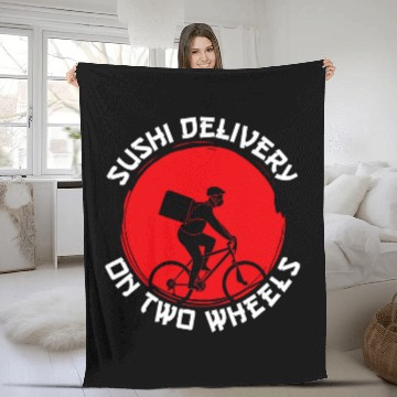 Discover Sushi Delivery On Two Wheels Bicycle Cycling Fleece Blankets
