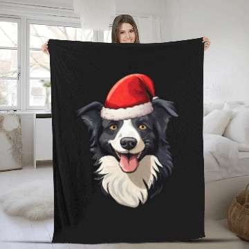 Discover Santa Hat Christmas Border Collie Fleece Blankets