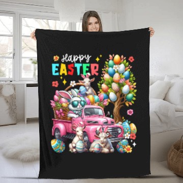Discover Happy Easter Three Cute Bunny Goats On Pickup Truck Baseball Tees Fleece Blankets
