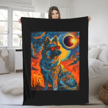 Discover Total Solar Eclipse Norwegian Elkhound Dog Fleece Blankets