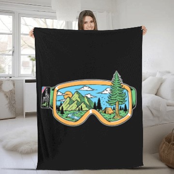Discover Ski Goggles Pop Art Mountain Adventure Zip Fleece Blankets