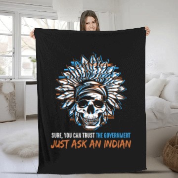 Discover Native American Trust The Government Skull Chief Baseball Tees Fleece Blankets