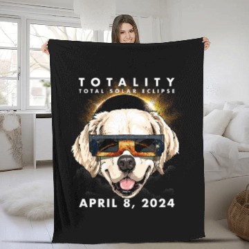 Discover Solar Eclipse 2024 Golden Retriever Dog Baseball Tees Fleece Blankets