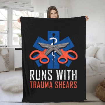 Discover Runs With Trauma Shears Gift Ambulance EMT First Aider Fleece Blankets