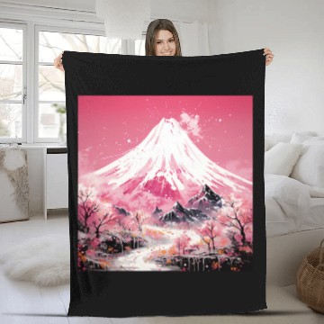 Discover Nihon Elegance Sakura Ballet Amidst Ethereal Mountain Peaks Fleece Blankets