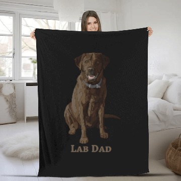 Discover Lab Dad Chocolate Labrador Retriever Dog Lover Gift Fleece Blankets