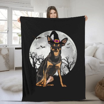 Discover Scary Miniature Pinscher Dog Witch Hat Halloween Baseball Tees Fleece Blankets