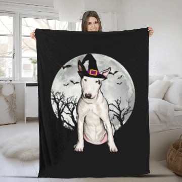 Discover Scary Bull Terrier Dog Witch Hat Halloween Fleece Blankets