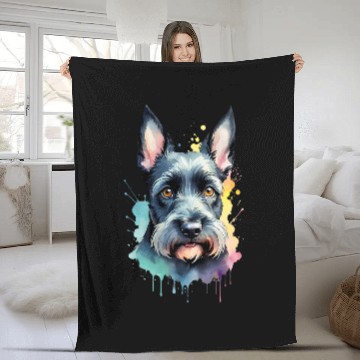 Discover Schnauzer Portrait Dynamic Splash Unleash Joy Fleece Blankets