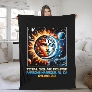 Discover Retro Solar Eclipse Parsons Harbour Newfoundland Canada Fleece Blankets