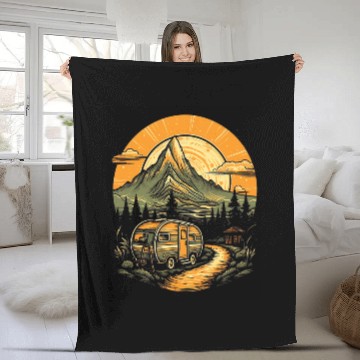 Discover Teardrop Trailer RV Camping Camper Tiny House Mountain 3 Zip Fleece Blankets