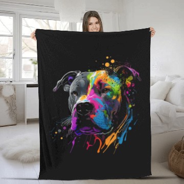 Discover Pitbull Splash Art Cute Dog Lover Fleece Blankets