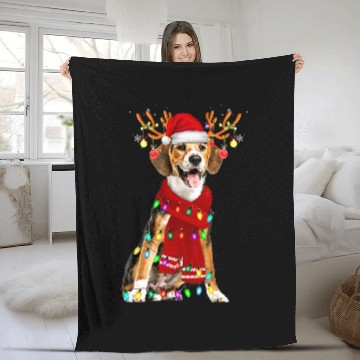 Discover Santa Beagle reindeer Light Christmas Fleece Blankets