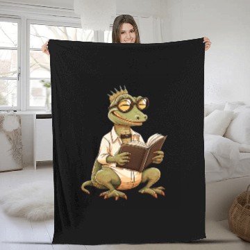 Discover Lizard Reading Book Funny Bookworm Reader Read Librarian 23 Fleece Blankets