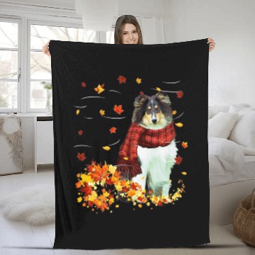 Discover Rough Collie Fall Scarf Dogs Autumn Leaves Fleece Blankets