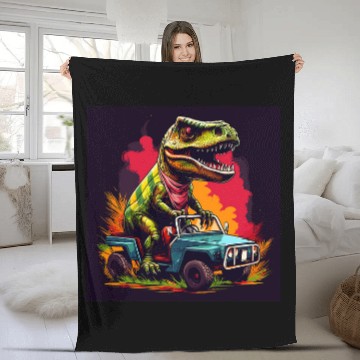 Discover T Rexs Dinosaur Driving A Car Zip Fleece Blankets