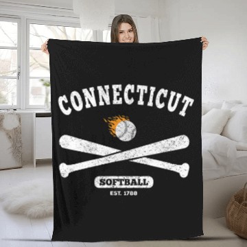 Discover Connecticut Softball Classic Retro Style for Men Women Baseball Tees Fleece Blankets