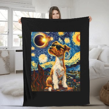 Discover Total Solar Eclipse Wire Hair Fox Terrier 5 Fleece Blankets