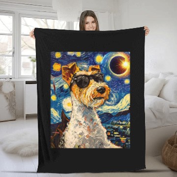 Discover Total Solar Eclipse Wire Hair Fox Terrier 4 Fleece Blankets