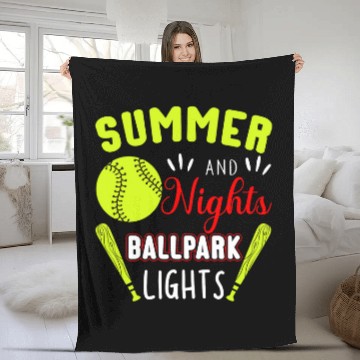 Discover Summer Nights Ballpark Lights Softball Fleece Blankets