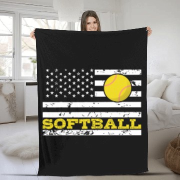 Discover Patriotic Softball Team American Flag 3 Fleece Blankets