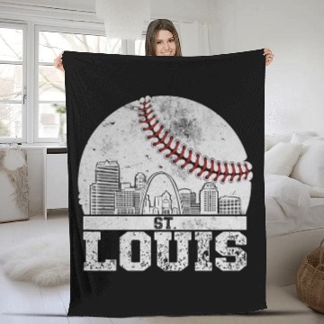Discover St Louis Baseball Skyline Cityscape Retro St Louis Design Fleece Blankets