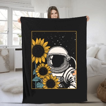 Discover Space Explorer Sunflowers Astronaut Fleece Blankets