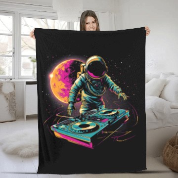 Discover Space Groove Astronaut DJ DJing in Space EDM Graphic 2 Fleece Blankets