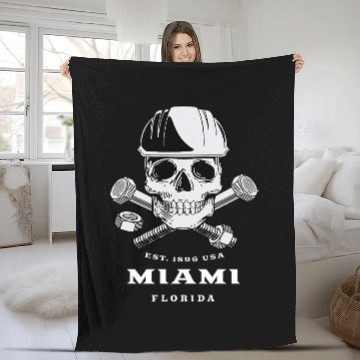 Discover Retro Cool Miami Florida Mechanic Skull and Bolts Novelty Fleece Blankets
