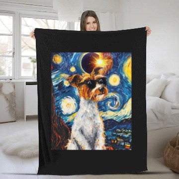 Discover Total Solar Eclipse Wire Fox Terrier Dog 2 Fleece Blankets