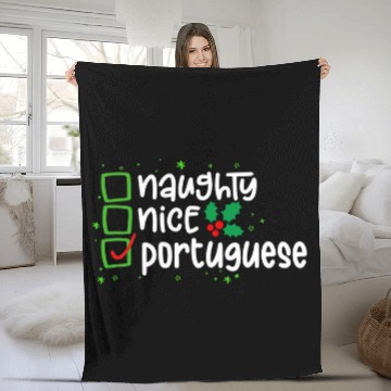 Discover Portuguese Christmas Santas Naughty or Nice List Fleece Blankets