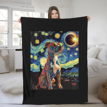 Discover Total Solar Eclipse Pit Bull Dog Fleece Blankets