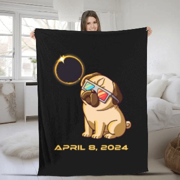 Discover Total Solar Eclipse April 8 2024 Totality Dog Pug Zip Fleece Blankets