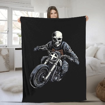 Discover Motorcycle Skeleton Fleece Blankets