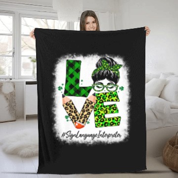 Discover Sign Language Interpreter Love Bleached St Patricks Day Fleece Blankets