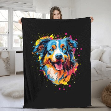 Discover Splash Art Australian Shepherd Aussie Lover Fleece Blankets