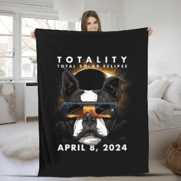Discover Solar Eclipse   2024 Boston Terrier Dog Wearing Glasses Zip Fleece Blankets