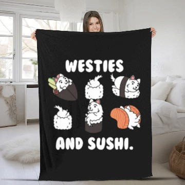 Discover Westie And Sushi Dog Fleece Blankets