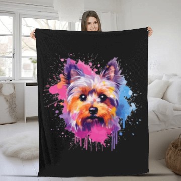 Discover Splash Art Yorkshire Terrier Dog Colorful Fleece Blankets