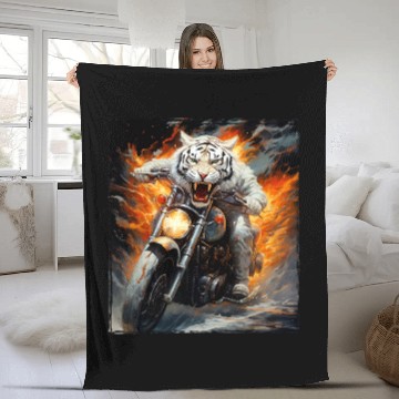 Discover Tiger Biker Motorcycle Rider Beast Zip Fleece Blankets