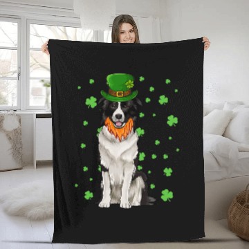 Discover St Patricks Day Border Collie Dog Shamrock Gift Fleece Blankets