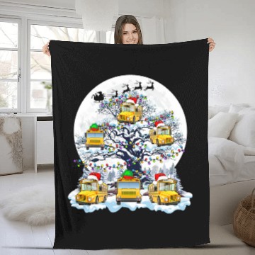 Discover Squad Santa Elf School Buses On Christmas Tree xmass Moon Fleece Blankets