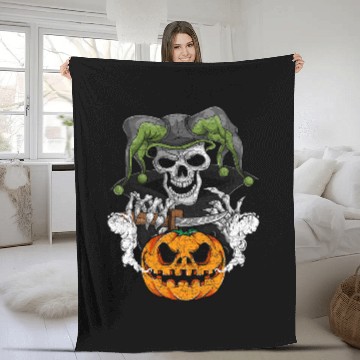 Discover Pumpkin Jack O Lantern Skull Halloween Clown Skeleton Fleece Blankets